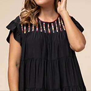Black Embroidered Entro Dress